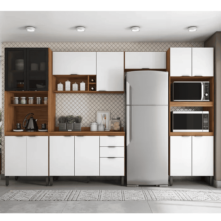 Cozinha Completa Firenze 05 Peças 14 Portas e 02 Gavetas Avena/Grafito /Branco 1
