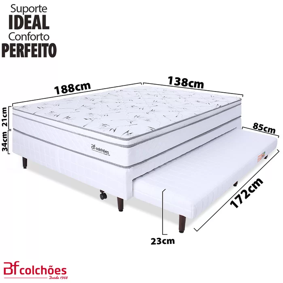 Cama Box Casal com Cama Auxiliar + Colchão Molas Ensacadas com Pillow 138x188x55 cm BF Colchões BRANCO 2
