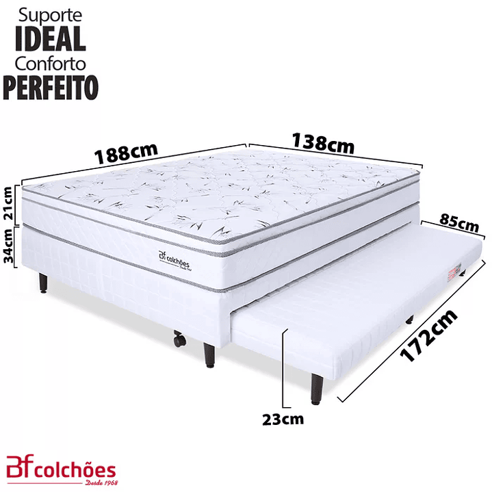 Cama Box Casal com Cama Auxiliar + Colchão Molas Ensacadas com Pillow 138x188x55 cm BF Colchões BRANCO 2