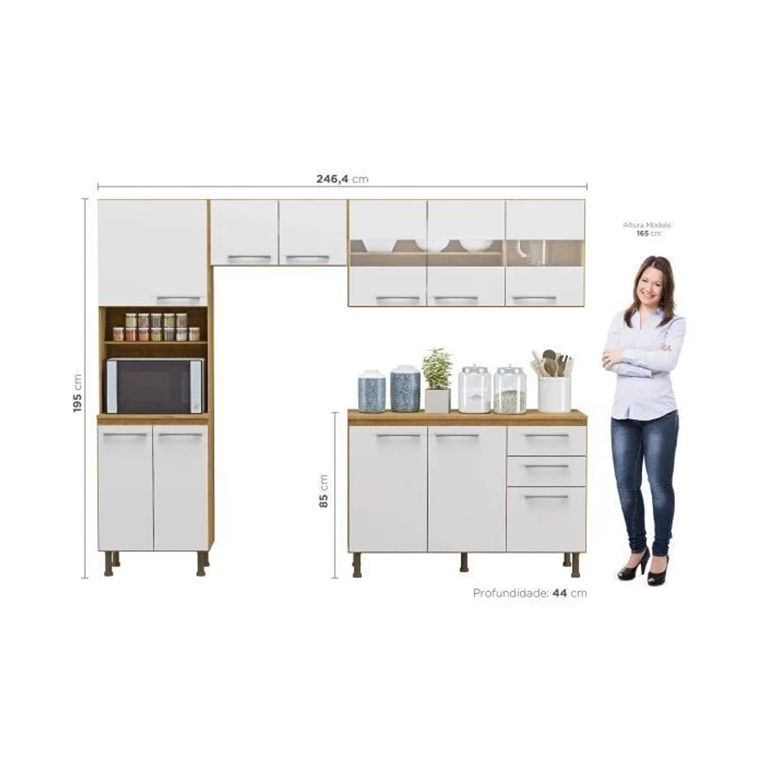 Cozinha Compacta 4 Peças Balcão com Tampo 3 Portas de Vidro Sinai/Branco 4