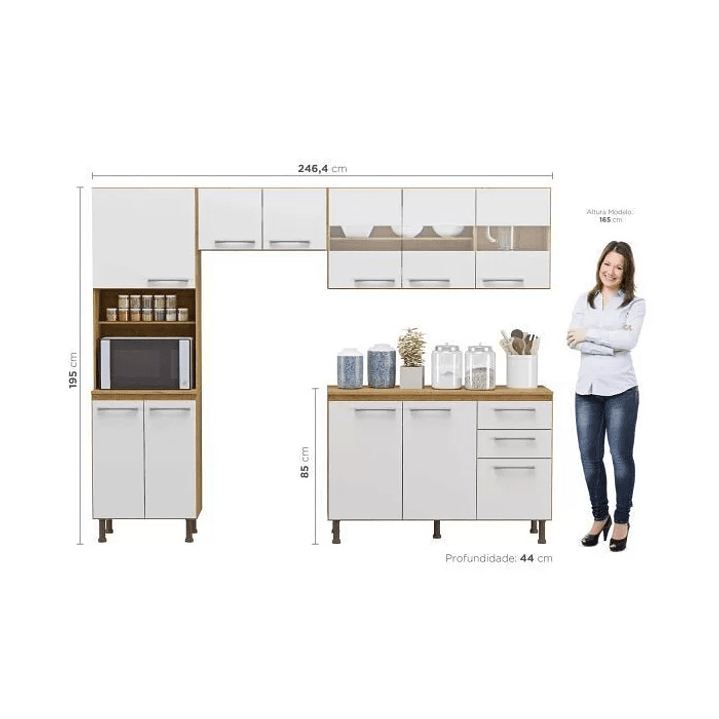 Cozinha Compacta 4 Peças Balcão com Tampo 3 Portas de Vidro Sinai/Branco 4