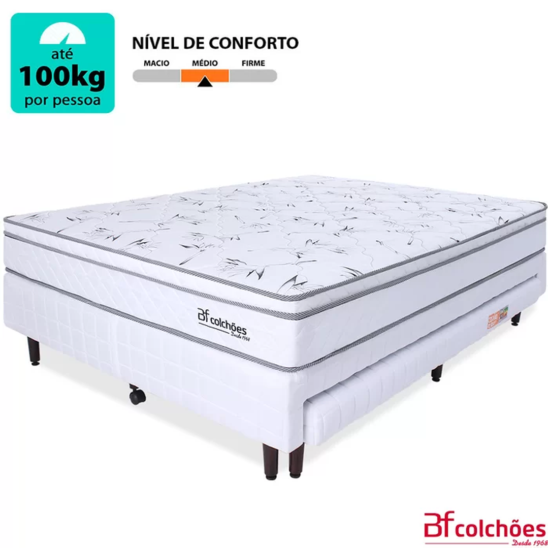 Cama Box Casal com Cama Auxiliar + Colchão Molas Ensacadas com Pillow 138x188x55 cm BF Colchões BRANCO 3