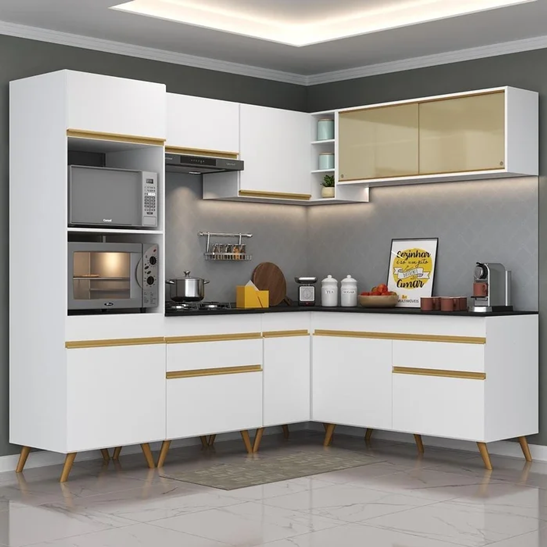 Cozinha Completa de Canto Veneza MP2064 com Armário e Balcão Preta Preto 2