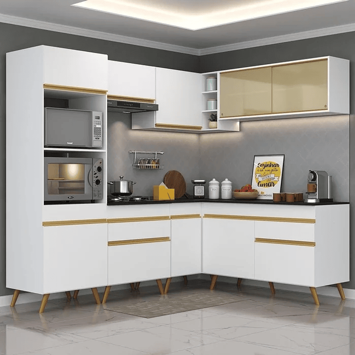 Cozinha Completa de Canto Veneza MP2064 com Armário e Balcão Preta Preto 2