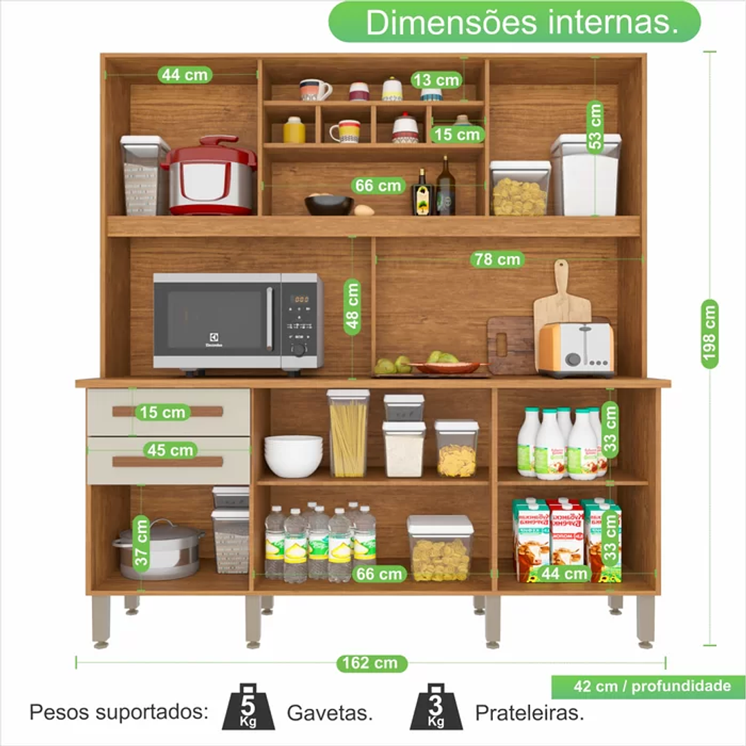 Armário para Cozinha 6 Portas 2 Gavetas Cinamomo/Grafite/BRANCO/OFF WHITE 6