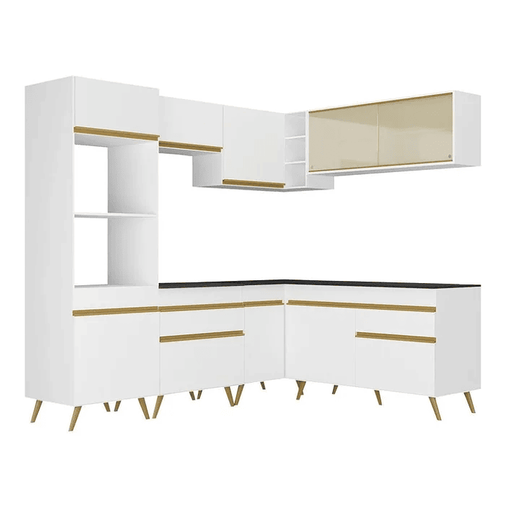 Cozinha Completa de Canto Veneza MP2064 com Armário e Balcão Preta Preto 3