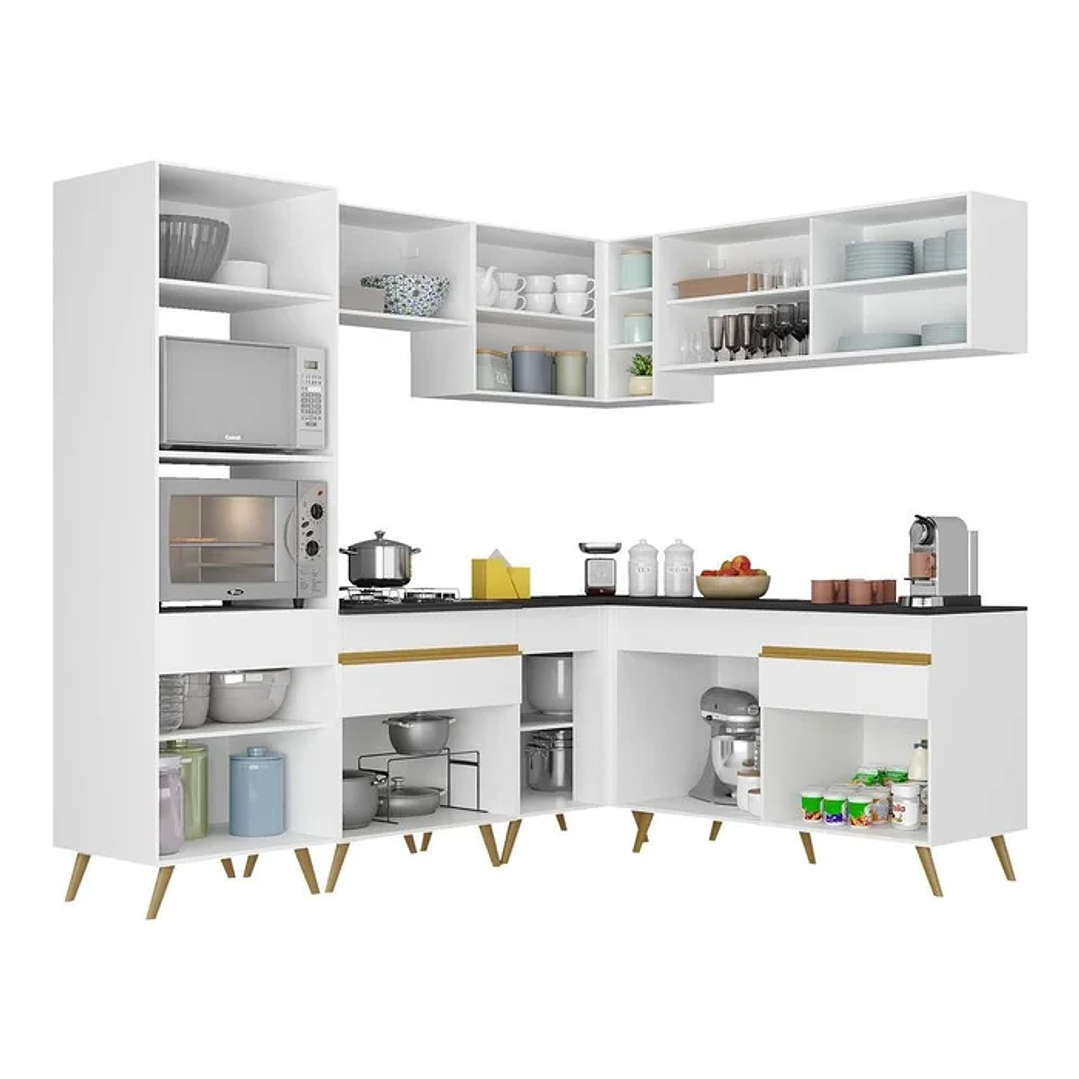 Cozinha Completa de Canto Veneza MP2064 com Armário e Balcão Preta Preto 4