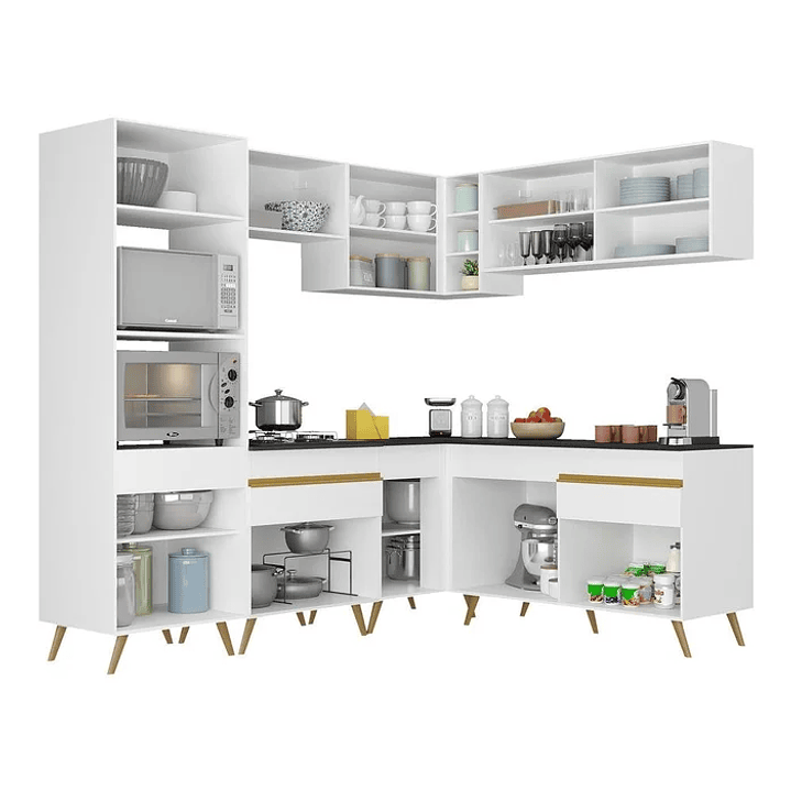 Cozinha Completa de Canto Veneza MP2064 com Armário e Balcão Preta Preto 4