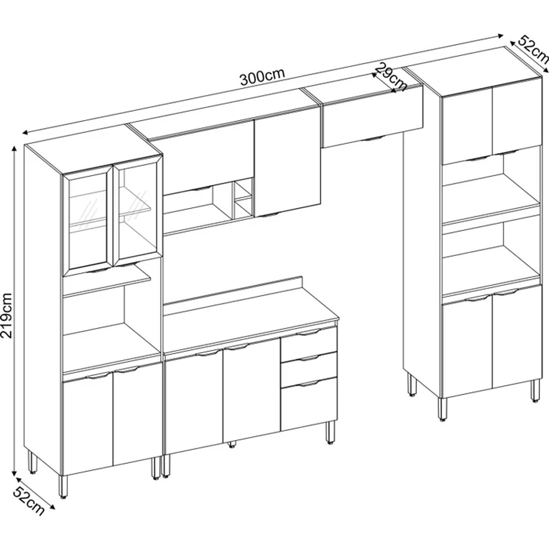 Cozinha Completa Firenze 05 Peças 14 Portas e 02 Gavetas Avena/Grafito /Branco 4