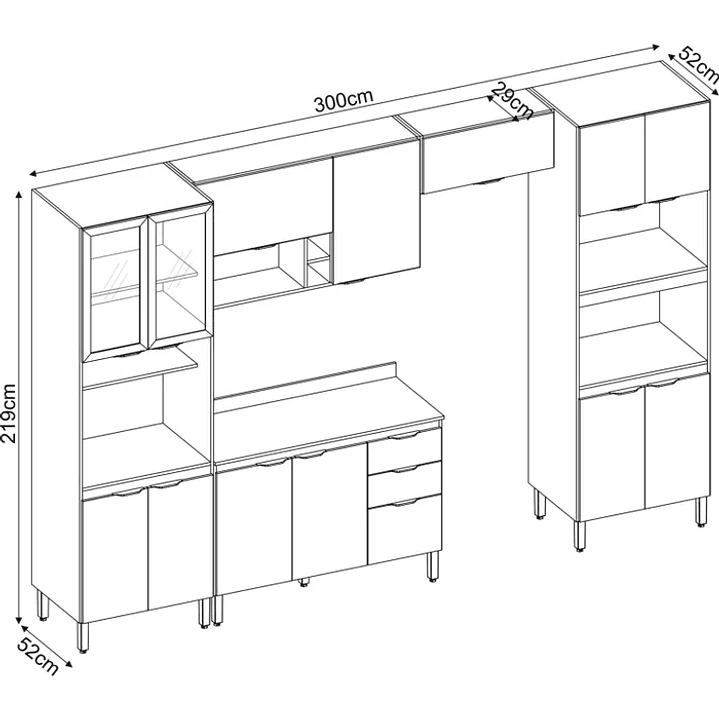 Cozinha Completa Firenze 05 Peças 14 Portas e 02 Gavetas Avena/Grafito /Branco 4