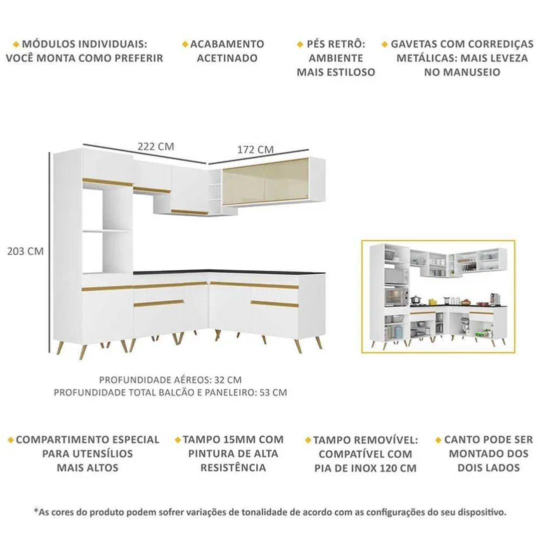 Cozinha Completa de Canto Veneza MP2064 com Armário e Balcão Preta Preto 5