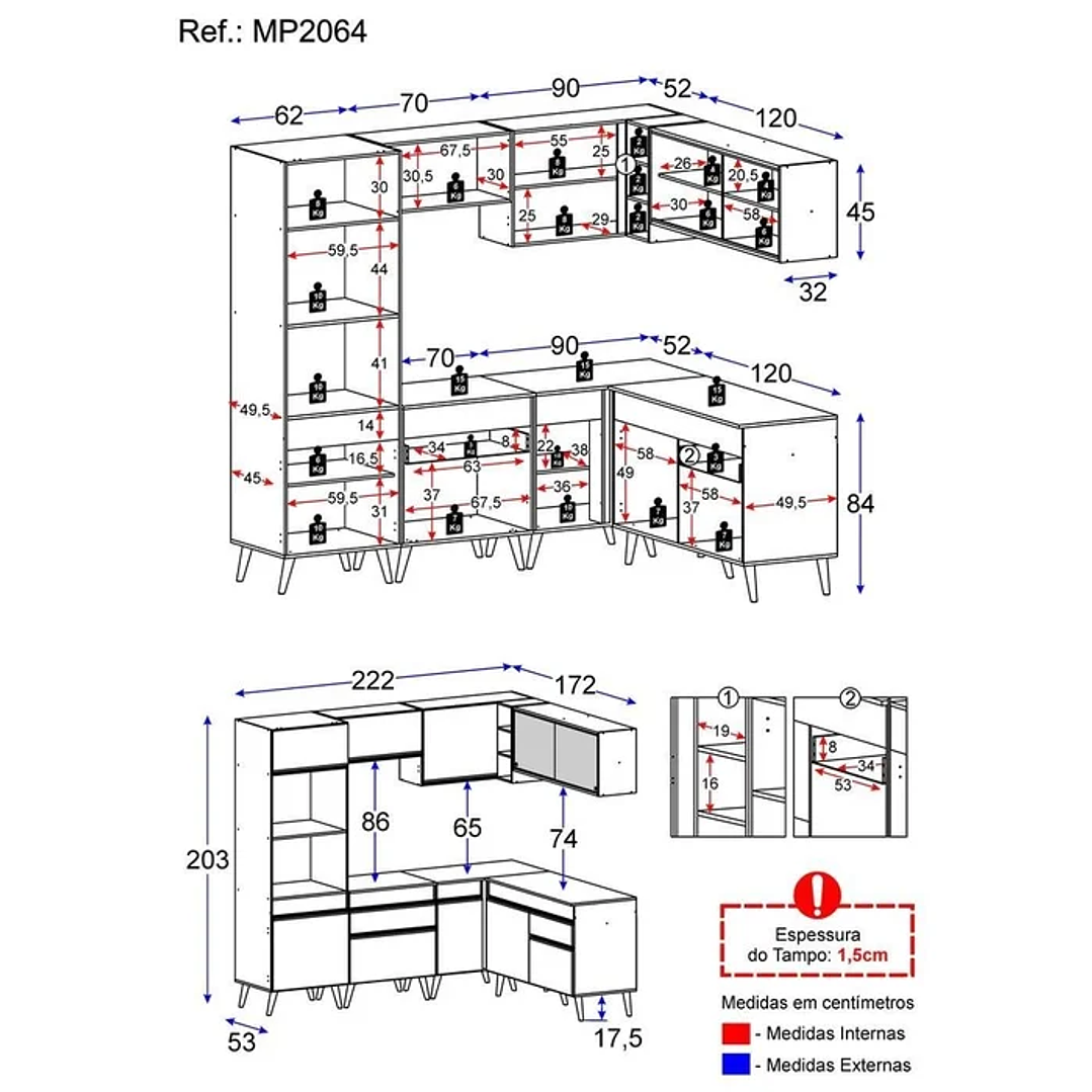 Cozinha Completa de Canto Veneza MP2064 com Armário e Balcão Preta Preto 6