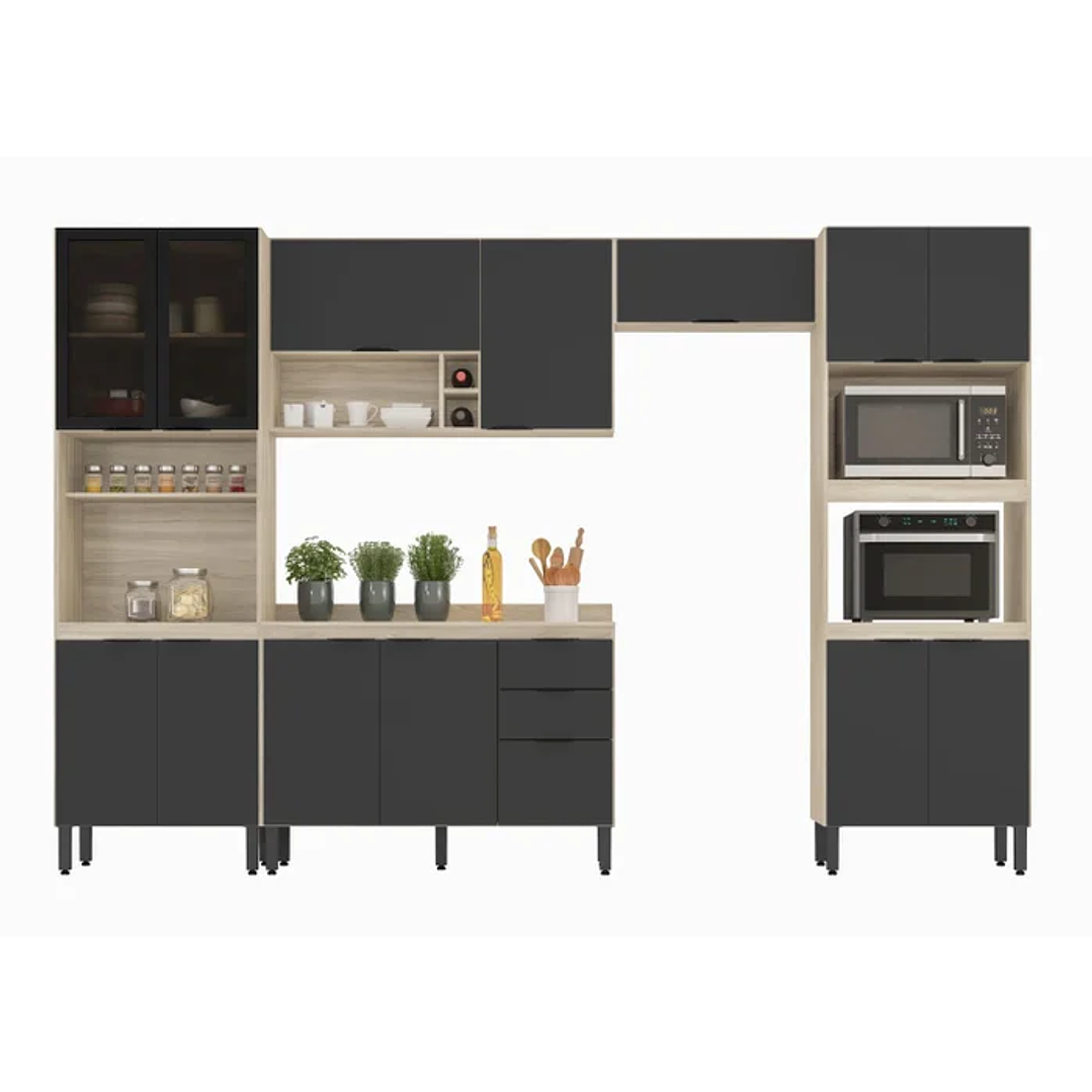 Cozinha Completa Firenze 05 Peças 14 Portas e 02 Gavetas Avena/Grafito /Branco 6