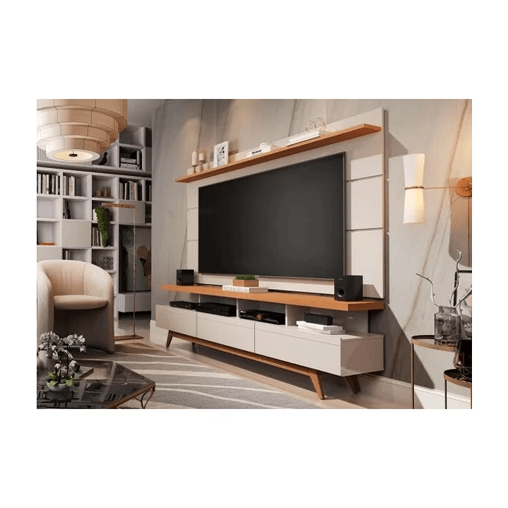 Rack com Painel Vivare Wood 180cm Off White com Nature - Off White 1