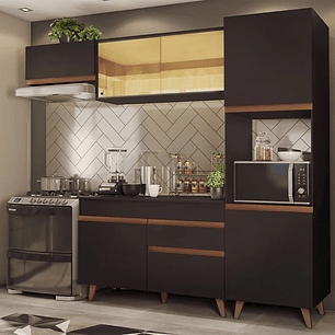 Armário de Cozinha Completa 250cm Preto - Branco