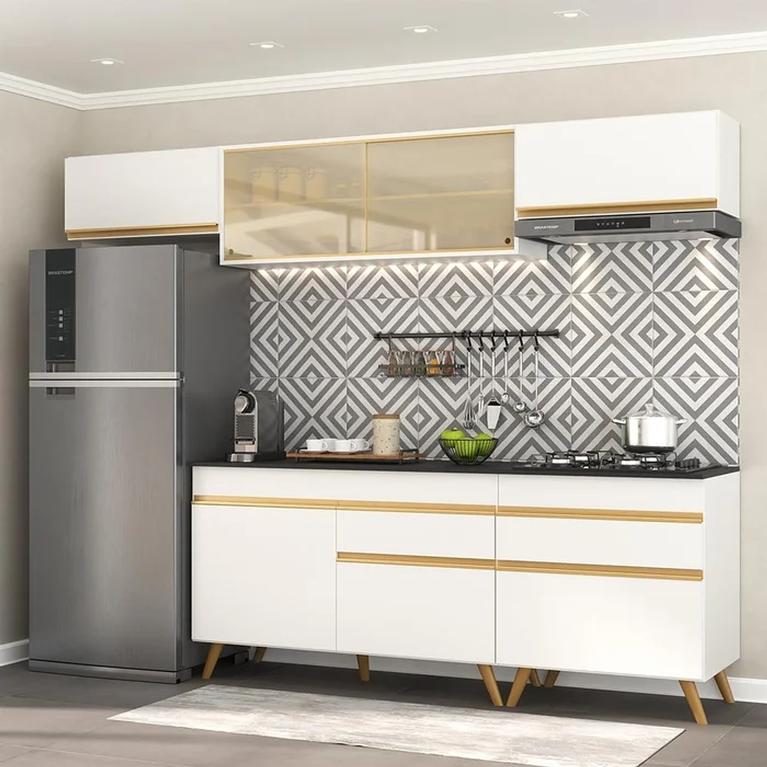 Cozinha Completa 5 Peças com Armário e Balcão Mp3710 Veneza Branco - Preto 1