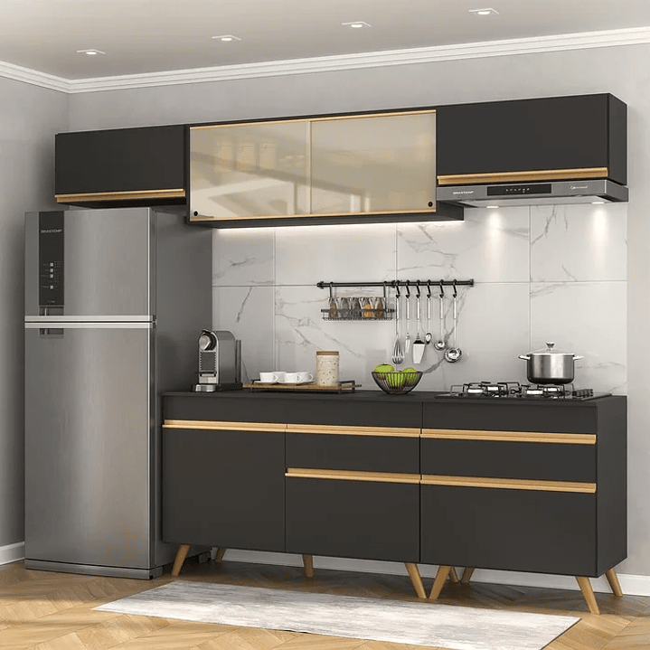 Cozinha Completa 5 Peças com Armário e Balcão Mp3710 Veneza Branco - Preto 2