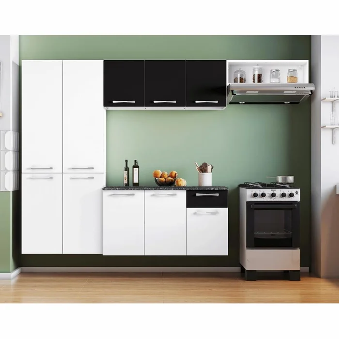 Cozinha de Aço Itatiaia com Armário e Balcão Branca Preta Completa 10 Portas 1 Gaveta 4 Peças Branca Preta 1