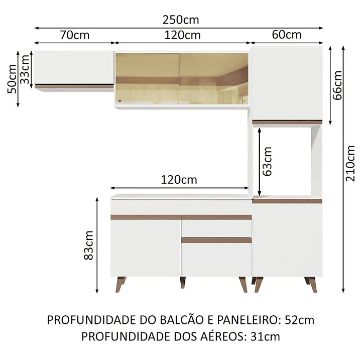Armário de Cozinha Completa 250cm Preto - Branco 3