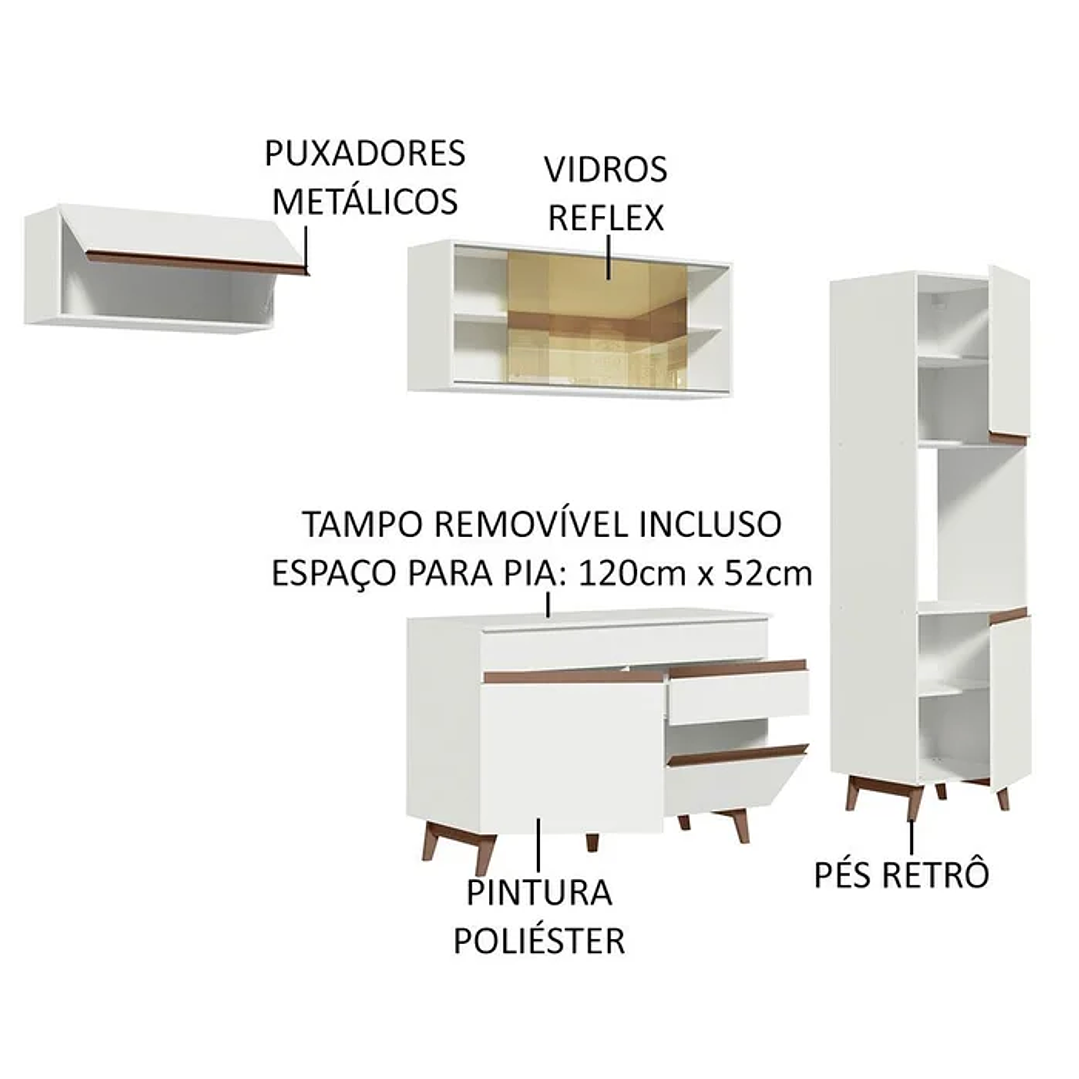 Armário de Cozinha Completa 250cm Preto - Branco 4