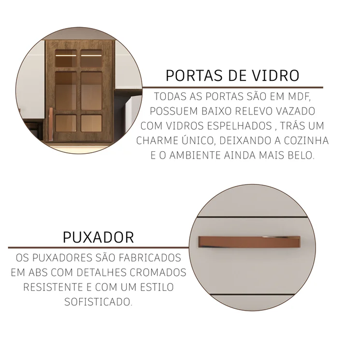 Cozinha Modulada Completa Berlim 6 Peças 280cm 12 Portas 2 Gavetas com Tampo Noce/Off-White 5