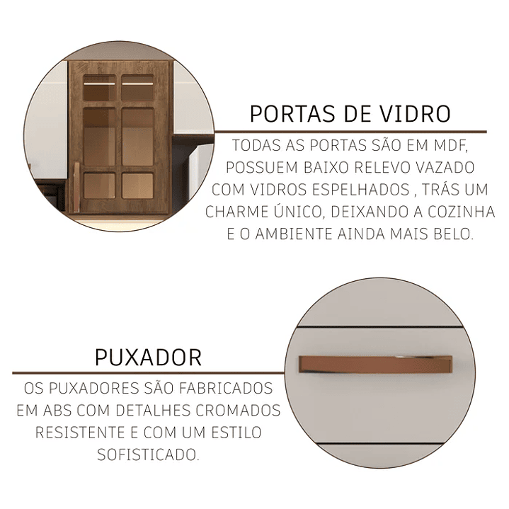 Cozinha Modulada Completa Berlim 6 Peças 280cm 12 Portas 2 Gavetas com Tampo Noce/Off-White 5