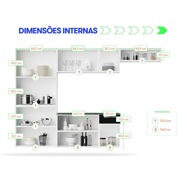 Cozinha de Aço Itatiaia com Armário e Balcão Branca Preta Completa 10 Portas 1 Gaveta 4 Peças Branca Preta 3