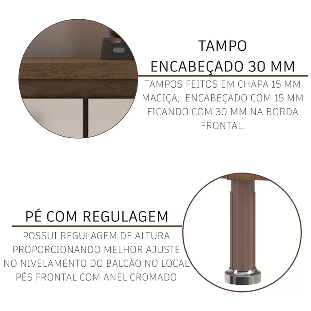 Cozinha Modulada Completa Berlim 6 Peças 280cm 12 Portas 2 Gavetas com Tampo Noce/Off-White 6