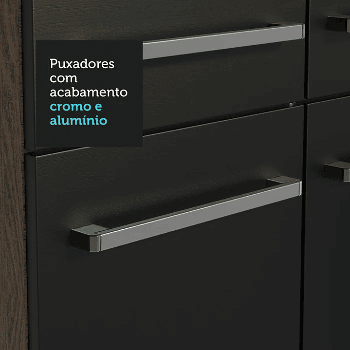 Cozinha Completa de Canto com Balcão e Armário Vidro Reflex Rustic/Preto Cor: Rust Preto 6