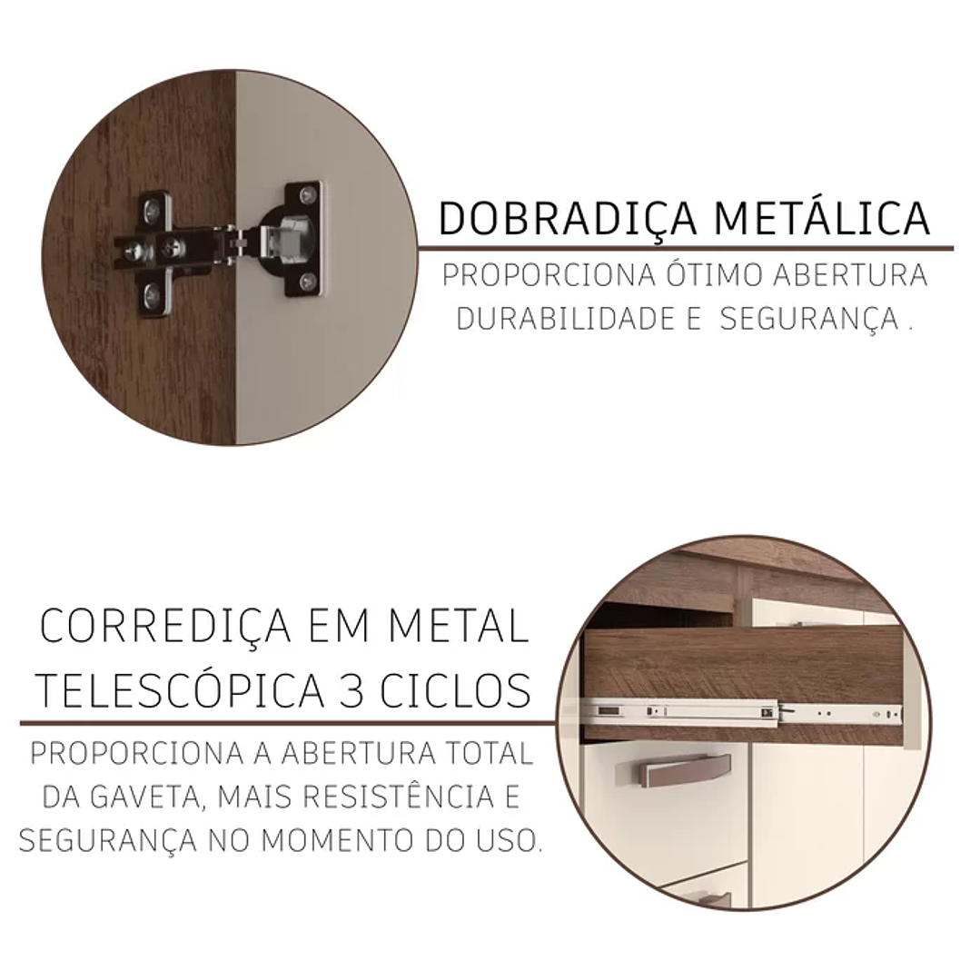 Cozinha Modulada Completa Berlim 6 Peças 280cm 12 Portas 2 Gavetas com Tampo Noce/Off-White 7