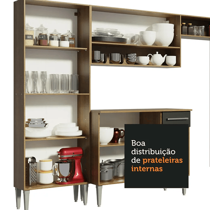 Cozinha Completa de Canto com Balcão e Armário Vidro Reflex Rustic/Preto Cor: Rust Preto 8