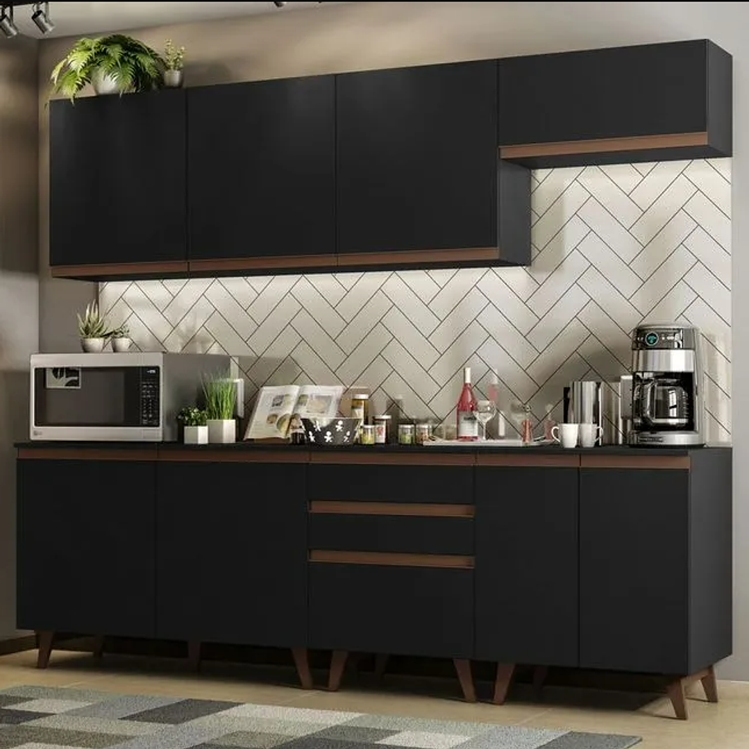 Armário de Cozinha Completa 250cm Preto  1