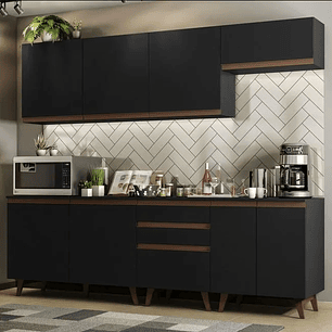 Armário de Cozinha Completa 250cm Preto 