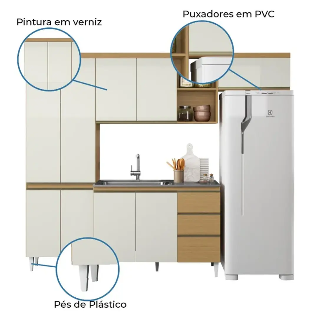 Armário de Cozinha Completa com Balcão 10 Portas 2 Gavetas Sophia Atacama / Off White Atacama / Off White 3