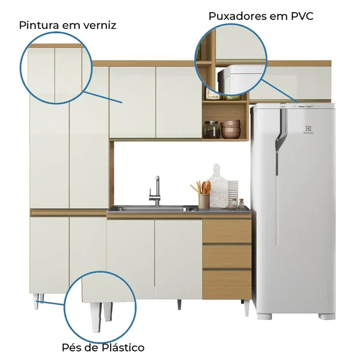 Armário de Cozinha Completa com Balcão 10 Portas 2 Gavetas Sophia Atacama / Off White Atacama / Off White 3