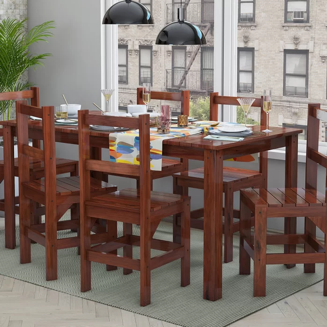Conjunto Mesa com 6 Cadeiras Madeira Maciça Mogano 1