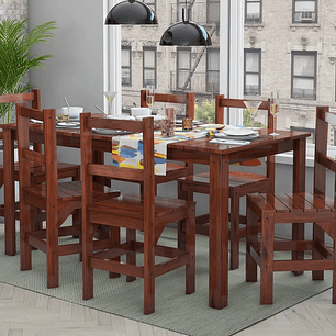 Conjunto Mesa com 6 Cadeiras Madeira Maciça Mogano