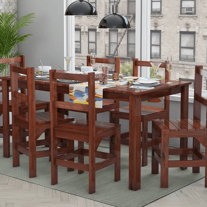 Conjunto Mesa com 6 Cadeiras Madeira Maciça Mogano 1