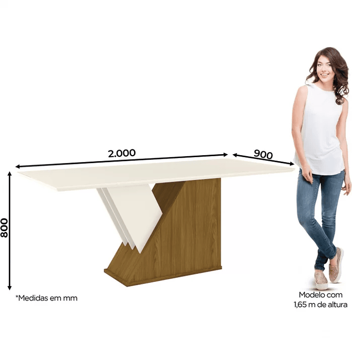 Conjunto Sala de Jantar Mesa Tampo MDF e Vidro 8 Cadeiras Itália Nature/Off White/Bege Claro 4