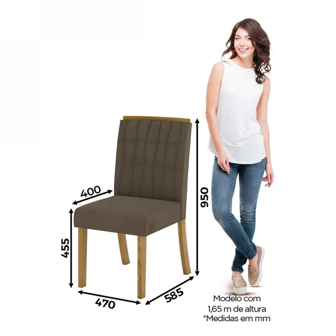 Conjunto Sala de Jantar Mesa Tampo MDF e Vidro 8 Cadeiras Itália Nature/Off White/Bege Claro 6