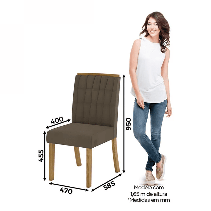 Conjunto Sala de Jantar Mesa Tampo MDF e Vidro 8 Cadeiras Itália Nature/Off White/Bege Claro 6