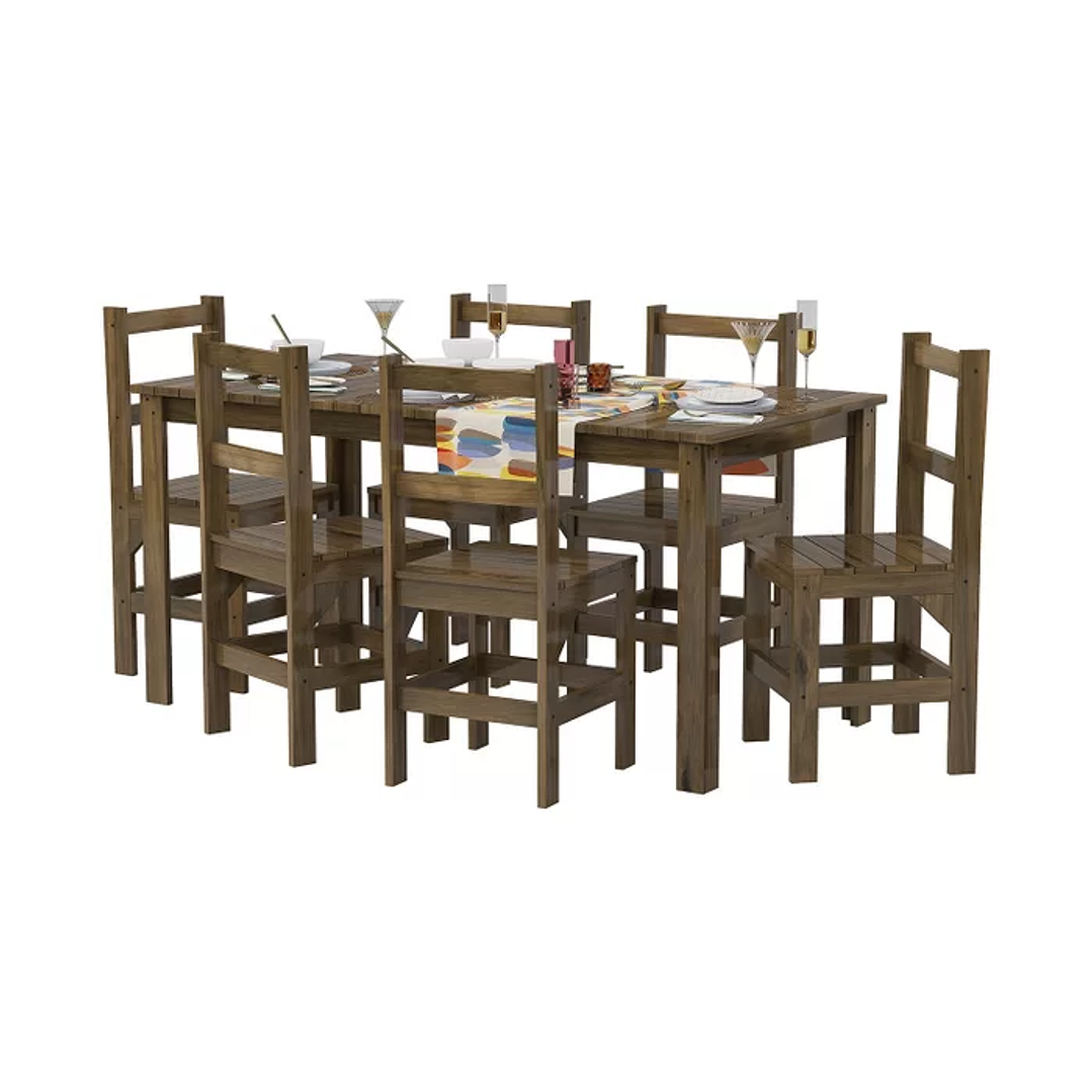 Conjunto Mesa com 6 Cadeiras Madeira Maciça Mogano 3
