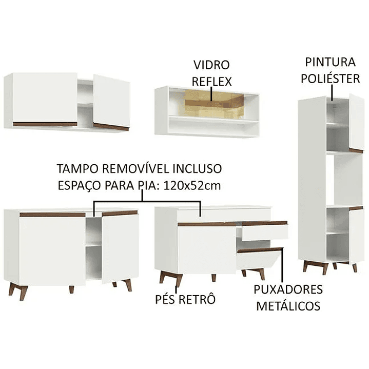 Armário de Cozinha Completa 300cm Branco  3