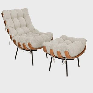 Kit Poltrona Costela com Puff para Sala Linho 