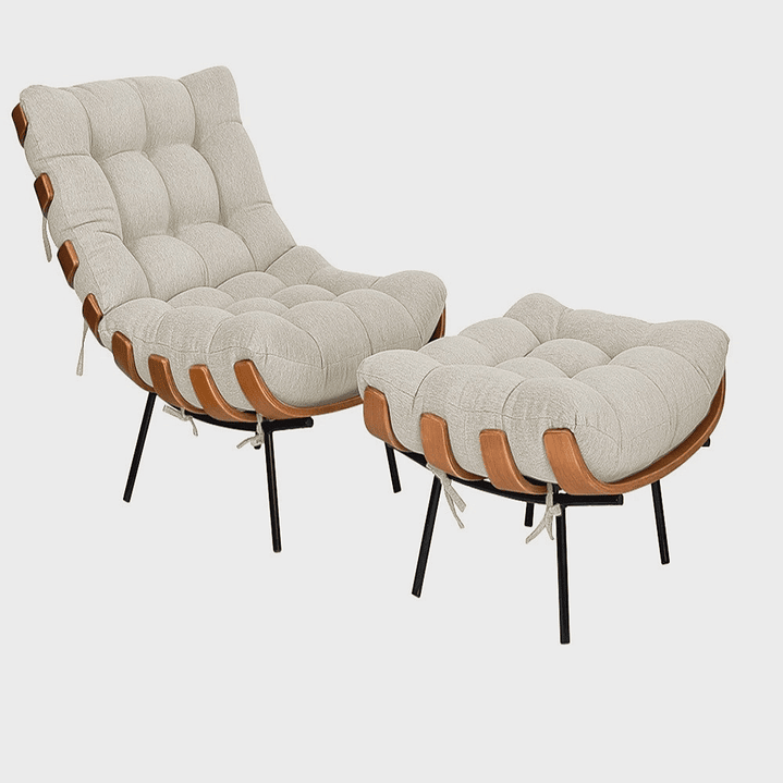 Kit Poltrona Costela com Puff para Sala Linho  1