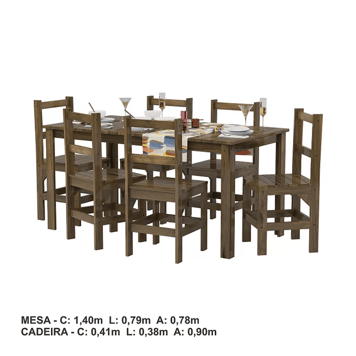 Conjunto Mesa com 6 Cadeiras Madeira Maciça Mogano 4