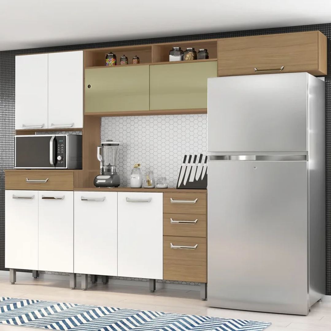 Cozinha Completa Viena 10 Portas 3 Gavetas Carvalho/Branco  1