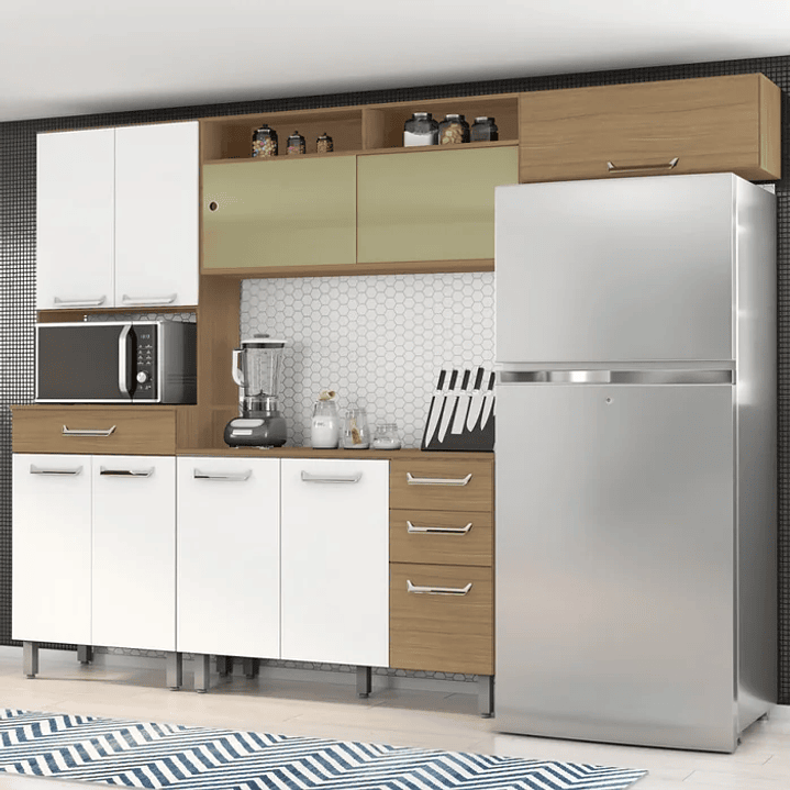 Cozinha Completa Viena 10 Portas 3 Gavetas Carvalho/Branco  1