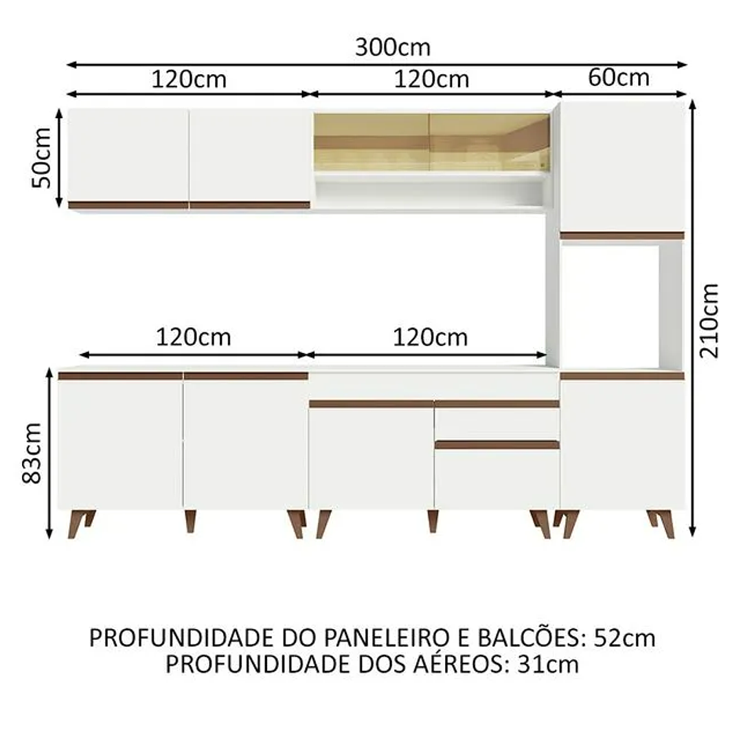 Armário de Cozinha Completa 300cm Branco  4