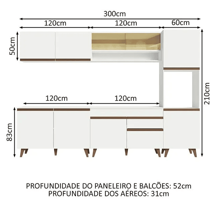 Armário de Cozinha Completa 300cm Branco  4